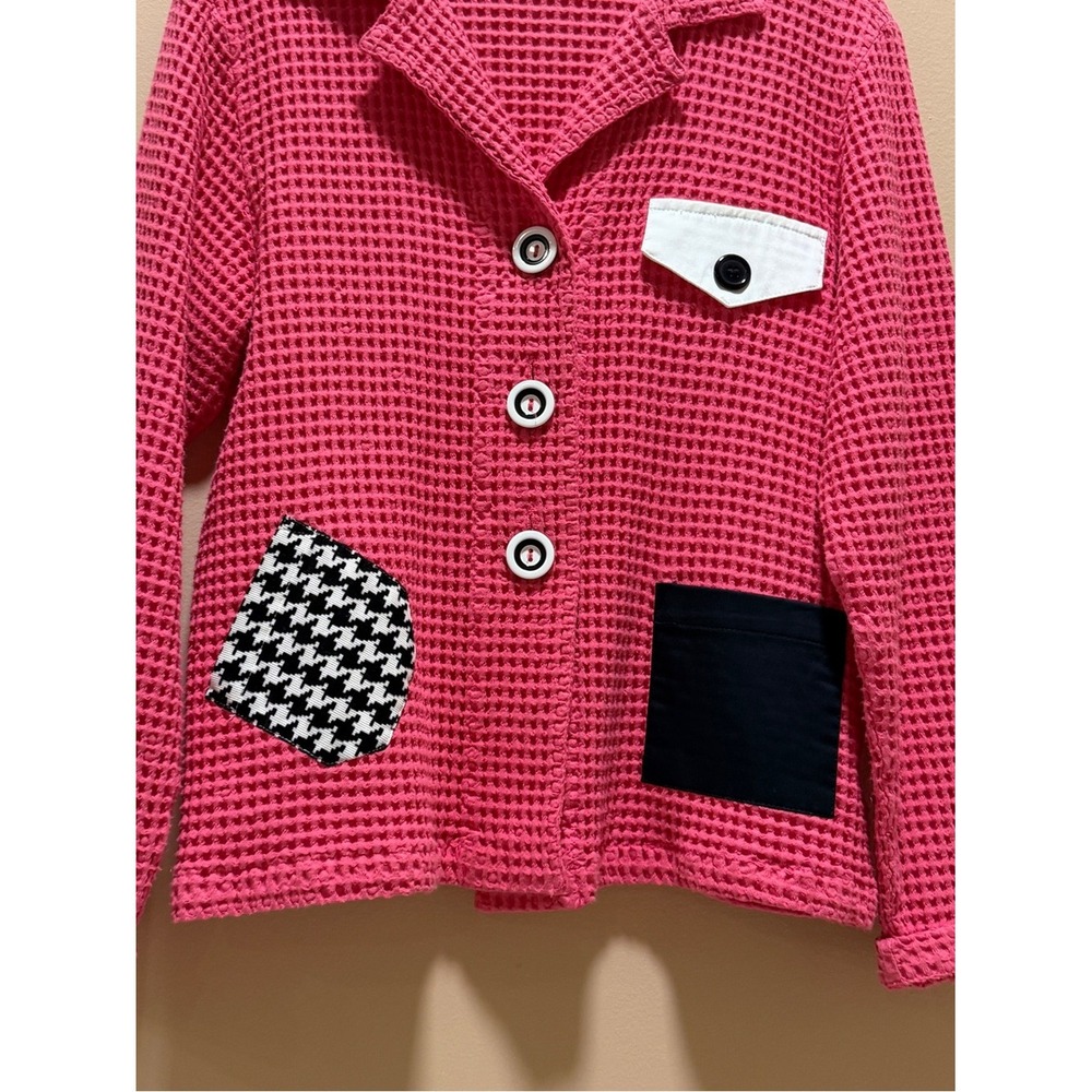 VTG Nannette Keller Pink Waffle Knit Blazer Shacket Patch Pockets Cotton 90's - Picture 8 of 17